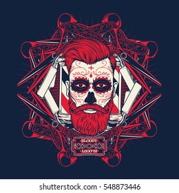 Cara de calavera con elemento de barbershop Ilustración