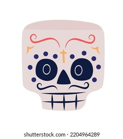 Sugar skull for festival semi flat color vector character face. Editable full sized mask on white. Dia De Los Muertos celebration simple cartoon style illustration for web graphic design and animation