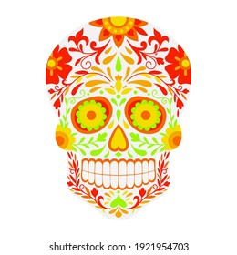 Sugar skull, flat design. Mexican Dia de los Muertos (Day of the Dead) sugar skull