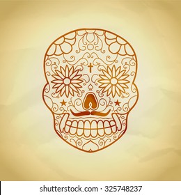 Sugar skull with floral ornament vector Illustration.