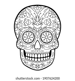 Sugar Skull With Floral Pattern, Coloring page