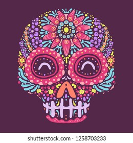 Sugar Skull Flower Mandala Handmade Illustration