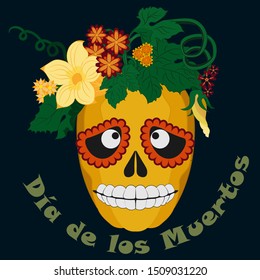 Sugar Skull and Flowers for Day of the dead. Vector illustration