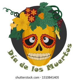 Sugar Skull and Flowers for Day of the dead. Vector illustration