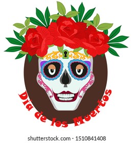 Sugar Skull and Flowers for Day of the dead. Vector illustration