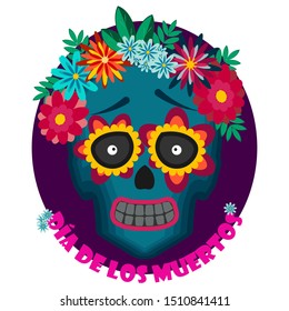 Sugar Skull and Flowers for Day of the dead. Vector illustration