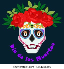 Sugar Skull and Flowers for Day of the dead. Vector illustration