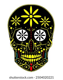 Sugar skull with flowers,  marihuana for fashion design . Day of the dead and Halloween