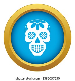 Sugar skull, flowers on the skull icon blue vector isolated on white background for any design