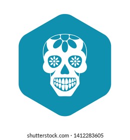 Sugar skull, flowers on the skull icon in simple style isolated vector illustration