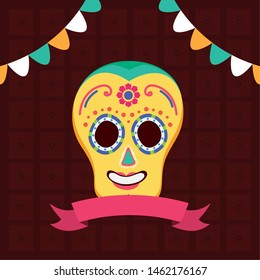 sugar skull garland celebration viva mexico vector illustration