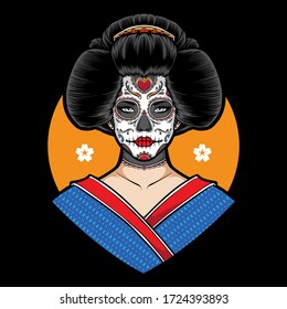 sugar skull geisha vector illustration