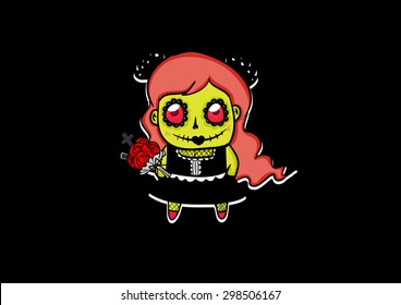 sugar skull girl cartoon vector
