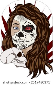 Sugar skull girl creepy eyes brown hair