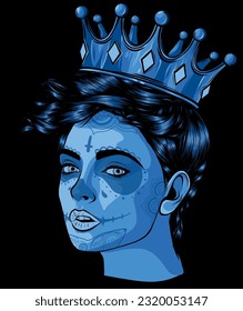 sugar Skull girl with a crown on black background. vector illustration design