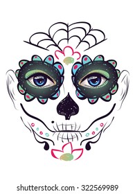 Sugar skull girl face with make up for Day of the Dead (Dia de los Muertos).