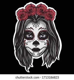 sugar skull girl mascot logo design vector