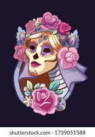 Sugar skull girl vector portrait 