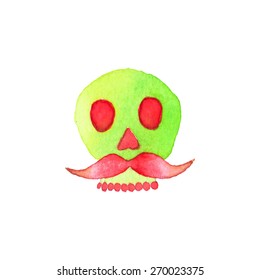 Sugar skull. Hand-drawn calavera. Real watercolor drawing.  Vector illustration. Traced painting. Day of the dead