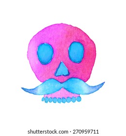 Sugar skull. Hand-drawn calavera. Real watercolor drawing.  Vector illustration. Traced painting. Cinco de mayo, Day of the Dead