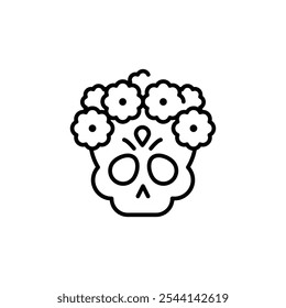 Crânio de açúcar com ícone de headpiece. Simple Day of the Dead Sugar caveira usando um ícone decorativo headpiece para mídias sociais, aplicativo, e web design. Ilustração vetorial