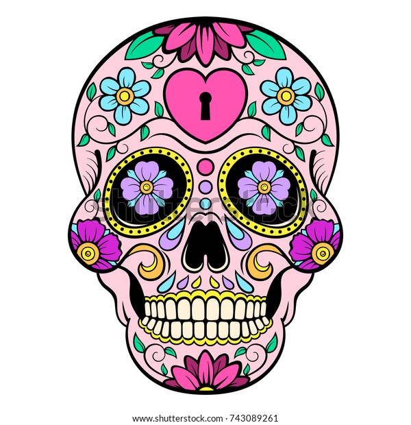 Sugar Skull Heart Flower Ornament Day Stock Vector (Royalty Free ...