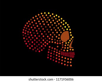 Sugar skull icon dots halftone, colorful background