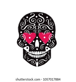 Sugar skull icon with heart eyes ornament