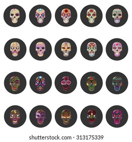 Sugar Skull icons set in flat design. Illustration EPS10