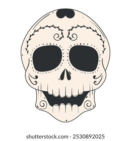 Sugar skull with intricate designs in black and white, Vector