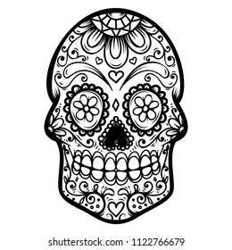 Sugar skull isolated on white background. Day of the dead. Dia de los muertos. Design element for poster, card, banner, print. Vector illustration