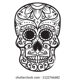Sugar skull isolated on white background. Day of the dead. Dia de los muertos. Design element for poster, card, banner, print. Vector illustration