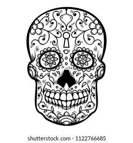Sugar skull isolated on white background. Day of the dead. Dia de los muertos. Design element for poster, card, banner, print. Vector illustration