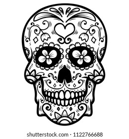 Sugar skull isolated on white background. Day of the dead. Dia de los muertos. Design element for poster, card, banner, print. Vector illustration