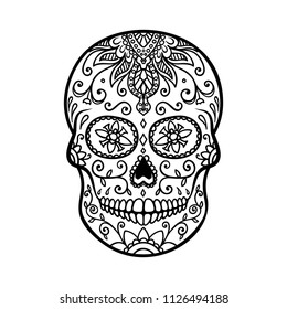 Sugar skull isolated on white background. Day of the dead. Dia de los muertos. Design element for poster, card, banner, print. Vector illustration