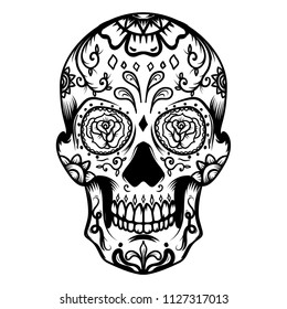 Sugar skull isolated on white background. Day of the dead. Dia de los muertos. Design element for poster, card, banner, print. Vector illustration