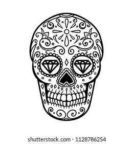 Sugar skull isolated on white background. Day of the dead. Dia de los muertos. Design element for poster, card, banner, print. Vector illustration