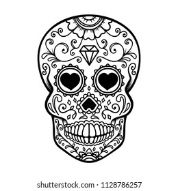 Sugar skull isolated on white background. Day of the dead. Dia de los muertos. Design element for poster, card, banner, print. Vector illustration