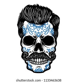 Sugar skull isolated on white background. Day of the dead. Dia de los muertos. Design element for poster, card, banner, print. Vector illustration