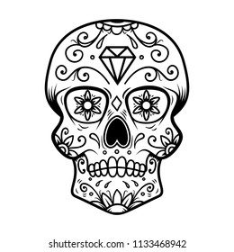 Sugar skull isolated on white background. Day of the dead. Dia de los muertos. Design element for poster, card, banner, print. Vector illustration
