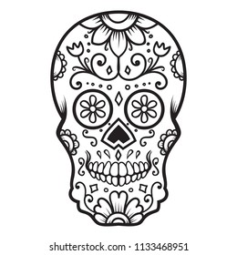 Sugar skull isolated on white background. Day of the dead. Dia de los muertos. Design element for poster, card, banner, print. Vector illustration