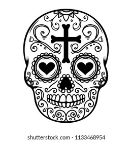 Sugar skull isolated on white background. Day of the dead. Dia de los muertos. Design element for poster, card, banner, print. Vector illustration