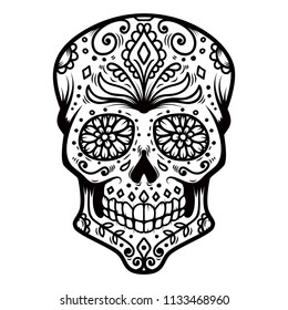 Sugar skull isolated on white background. Day of the dead. Dia de los muertos. Design element for poster, card, banner, print. Vector illustration