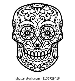 Sugar skull isolated on white background. Day of the dead. Dia de los muertos. Design element for poster, card, banner, print. Vector illustration