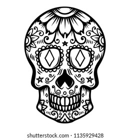 Sugar skull isolated on white background. Day of the dead. Dia de los muertos. Design element for poster, card, banner, print. Vector illustration