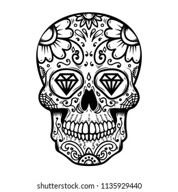 Sugar skull isolated on white background. Day of the dead. Dia de los muertos. Design element for poster, card, banner, print. Vector illustration