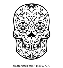 Sugar skull isolated on white background. Day of the dead. Dia de los muertos. Design element for poster, card, banner, print. Vector illustration