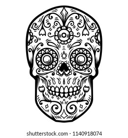 Sugar skull isolated on white background. Day of the dead. Dia de los muertos. Design element for poster, card, banner, print. Vector illustration