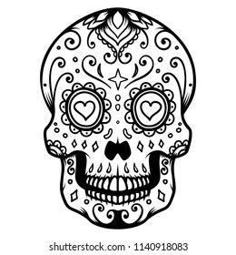 Sugar skull isolated on white background. Day of the dead. Dia de los muertos. Design element for poster, card, banner, print. Vector illustration