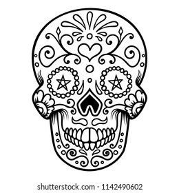 Sugar skull isolated on white background. Day of the dead. Dia de los muertos. Design element for poster, card, banner, print. Vector illustration